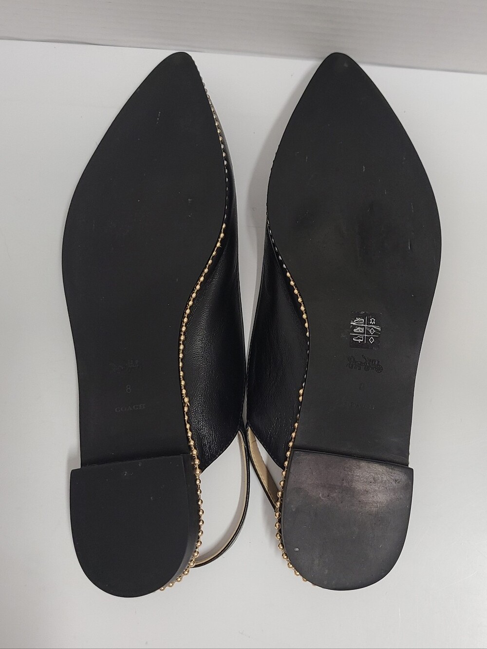 Coach Black Leather Vae Skimmer Studded Slingback Flats Sz 8 - Picture 14 of 14